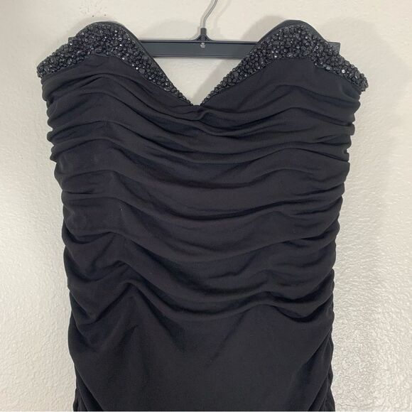 Badgley Mischka Black Ruched Strapless Sweetheart Floor Length Formal Gown Sz 10 - Picture 1 of 12